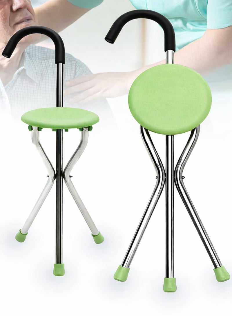 توشونكس عكاز قابل للطي مع مقعد – كرسي عكاز ثلاثي الأرجل، قاعدة مانعة للانزلاق، خفيف الوزن، مثالي للصلاة، السفر، الراحة الخارجية، والتنقل اليومي - Image 1